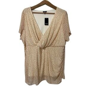 Torrid Mesh Sheer Ditsy Floral Babydoll Top Size 3X Orange‎ Stretch Cottage NWT